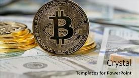  Presentation with cryptocurrency - Cool new slide deck with cryptocurrency physical bitcoin coins backdrop and a  colored foreground