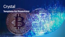  Presentation with cryptography - Cool new slide deck with cryptography - golden bitcoin agains skyscrapers backdrop and a navy blue colored foreground