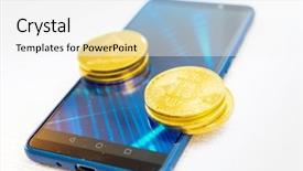  Presentation with money bitcoin - Beautiful PPT layouts featuring cryptography - golden bitcoin and mound backdrop and a white colored foreground