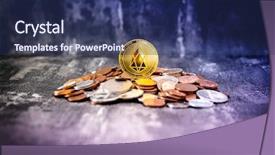  Presentation with cryptocurrency - Amazing theme having cryptography - golden eos io and mound backdrop and a ocean colored foreground