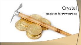  Presentation with bitcoins - Audience pleasing presentation design consisting of cryptography - pickaxe and bitcoins isolated backdrop and a white colored foreground