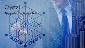  Presentation with cryptography - Cool new presentation with cryptography - young businessman in innovative blockchain backdrop and a light blue colored foreground