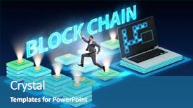  Presentation with cryptography - PPT theme consisting of cryptography - young businessman in innovative blockchain background and a teal colored foreground