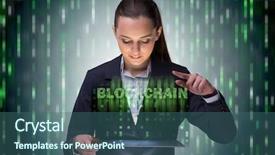 Presentation with cryptography - Theme having cryptography cloud security - businesswoman in blockchain cryptocurrency concept background and a ocean colored foreground