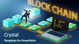  Presentation with blockchain - PPT theme with cryptography cloud security - confused employee about blockchain concept background and a ocean colored foreground