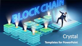 Presentation with blockchain - Presentation design featuring cryptography cloud security - confused employee about blockchain concept background and a teal colored foreground