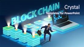  Presentation with blockchain - Amazing PPT theme having cryptography cloud security - confused employee about blockchain concept backdrop and a navy blue colored foreground