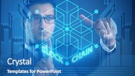  Presentation with blockchain - Presentation theme having cryptography cloud security - young businessman in innovative blockchain background and a teal colored foreground