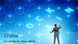  Presentation with blockchain - Presentation theme enhanced with electronic data exchange - blockchain innovative concept with businessman background and a arctic colored foreground