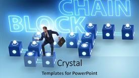  Presentation with blockchain - Amazing presentation having electronic data exchange - blockchain innovative concept with businessman backdrop and a light blue colored foreground