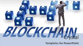  Presentation with blockchain - Beautiful presentation theme featuring electronic data exchange - blockchain innovative concept with businessman backdrop and a light blue colored foreground
