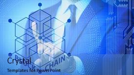  Presentation with blockchain - Amazing PPT theme having innovation money - young businessman in innovative blockchain backdrop and a teal colored foreground