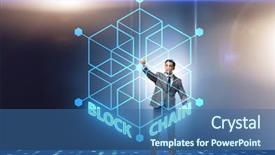  Presentation with blockchain - Presentation theme with innovation money - young businessman in innovative blockchain background and a ocean colored foreground