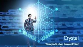  Presentation with blockchain - Colorful PPT theme enhanced with innovation money - young businessman in innovative blockchain backdrop and a ocean colored foreground