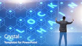  Presentation with blockchain - Audience pleasing presentation theme consisting of innovation money - young businessman in innovative blockchain backdrop and a teal colored foreground