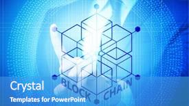  Presentation with blockchain - Theme featuring innovation money - young businessman in innovative blockchain background and a teal colored foreground