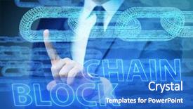  Presentation with blockchain - PPT theme having innovation money - young businessman in innovative blockchain background and a cobalt blue colored foreground