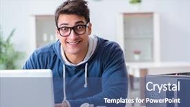  Presentation with bitcoins - Colorful slide deck enhanced with young man mining bitcoins backdrop and a ocean colored foreground