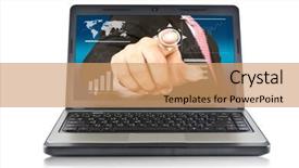  Presentation with laptop - Colorful presentation theme enhanced with crystal button - laptop with pointing hand backdrop and a coral colored foreground