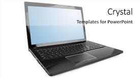  Presentation with white blank notebook silver - Slide set enhanced with crystal button - notebook computer isolated on white background and a white colored foreground