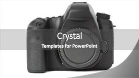  Presentation with white cctv camera on modern - Amazing slide set having crystal button - photo camera isolated on white backdrop and a dark gray colored foreground