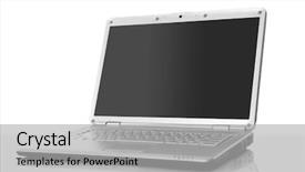  Presentation with laptop computers around the world backgroun - Cool new PPT theme with crystal button - professional laptop isolated on white backdrop and a light gray colored foreground