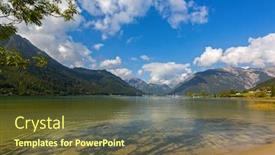  Presentation with blue crystal - Slide deck enhanced with crystal clear lake water of achensee lake in blue green shade of fresh turquoise water northern part of achen lake during autumn in tyrol austria europe background and a tawny brown colored foreground