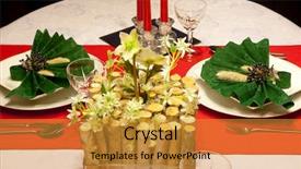  Presentation with napkins - Slides with crystal flowers green - festive holiday table with decorated background and a  colored foreground