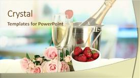  Presentation with pink roses - Beautiful slide set featuring crystal flowers green - romantic still life with champagne backdrop and a cream colored foreground