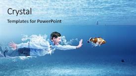  Presentation with crystal - Presentation theme with crystal free - young businessman in suit swimming background and a light blue colored foreground