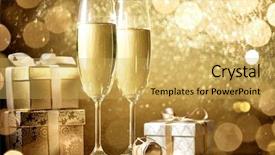  Presentation with champagne - Theme consisting of crystal gifts - new year celebration with champagne background and a yellow colored foreground