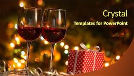  Presentation with christmas lights - Presentation design consisting of crystal glasses of wine and christmas balls and christmas gifts on the background of christmas lights background and a wine colored foreground