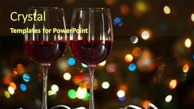  Presentation with christmas lights - PPT theme having crystal glasses of wine on the background of christmas lights background and a wine colored foreground
