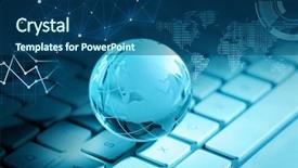  Presentation with vape crystal - Amazing PPT layouts having crystal globe on keyboard closeup backdrop and a ocean colored foreground