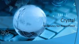  Presentation with blue eyes technology close up - Colorful PPT theme enhanced with crystal globe on keyboard closeup backdrop and a  colored foreground