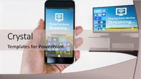  Presentation with retail smart phone shopping - Slides having crystal graphics - cropped hand holding smart phone background and a soft green colored foreground