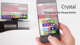  Presentation with hand holding pencil - Audience pleasing theme consisting of crystal graphics - female hand holding a smartphone backdrop and a white colored foreground