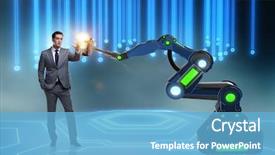  Presentation with idea - Slide deck with crystal growth - new idea concept with businessman background and a light blue colored foreground