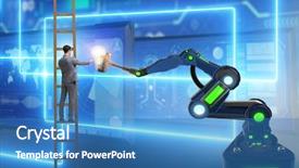  Presentation with new idea innovation - Audience pleasing theme consisting of crystal growth - new idea concept with businessman backdrop and a teal colored foreground