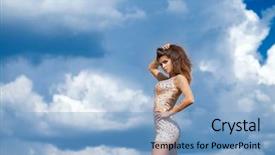  Presentation with sky blue - PPT layouts having crystal growth - young beautiful girl posing background and a  colored foreground