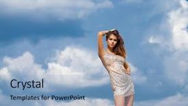  Presentation with sky blue - Amazing PPT theme having crystal growth - young beautiful girl posing backdrop and a  colored foreground