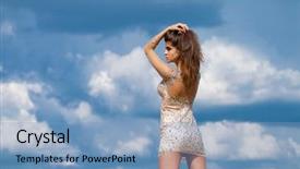  Presentation with sky blue - Audience pleasing PPT theme consisting of crystal growth - young beautiful girl posing backdrop and a  colored foreground