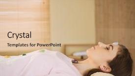  Presentation with crystal gemstones - Slides with young woman at crystal healing background and a  colored foreground