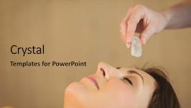  Presentation with recognition crystal - Slide set featuring young woman at crystal healing background and a coral colored foreground