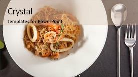  Presentation with crystal - PPT theme enhanced with crystal noodles with seafood background and a coral colored foreground