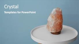  Presentation with table salt - Theme featuring crystal stones alternative medicine - himalayan salt lamp on table background and a light blue colored foreground
