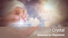  Presentation with sky blue - Audience pleasing theme consisting of crystal stones alternative medicine - woman holding precious gem backdrop and a coral colored foreground