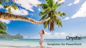  Presentation with peacock blue coloured for corporate - Audience pleasing presentation design consisting of crystal tree - woman in blue dress swinging backdrop and a  colored foreground