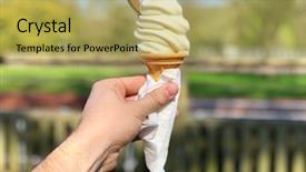  Presentation with ice cream cone - Slide deck having crystallization unit backgrounds - male hand holding an ice background and a yellow colored foreground