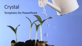  Presentation with soil - PPT theme featuring csr - watering can and coin stack background and a light blue colored foreground